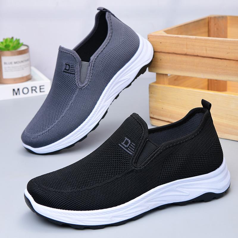 Męskie Buty Wiosenno-Jesienne Siatkowe Oddychające Wygodne Buty Taty dla Osób W Średnim Wieku i Starszych Codzienne Buty do Chodzenia Miękka Podeszwa Płaskie Płaskie Buty Codzienne