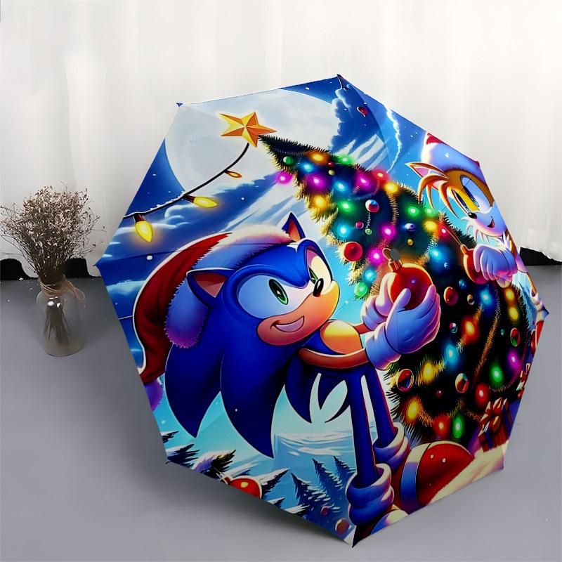1pc Sonic the Hedgehog Automatic Opening Closing Umbrella, Portable 3-Fold Design, 8-Bone Iron Frame Outdoor Umbrella, Ideal Gift for Fans, Travelers,