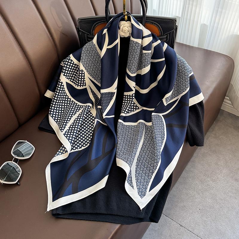 Korean Style Design Creative Floral Color-blocking Printed Scarf  Twill Square Scarf  Daily Matching Travel Photography Shawl