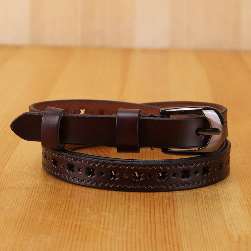 Trendy Ladies Leather Belt With Hollow Pattern And Metal Buckle For Denim Pants