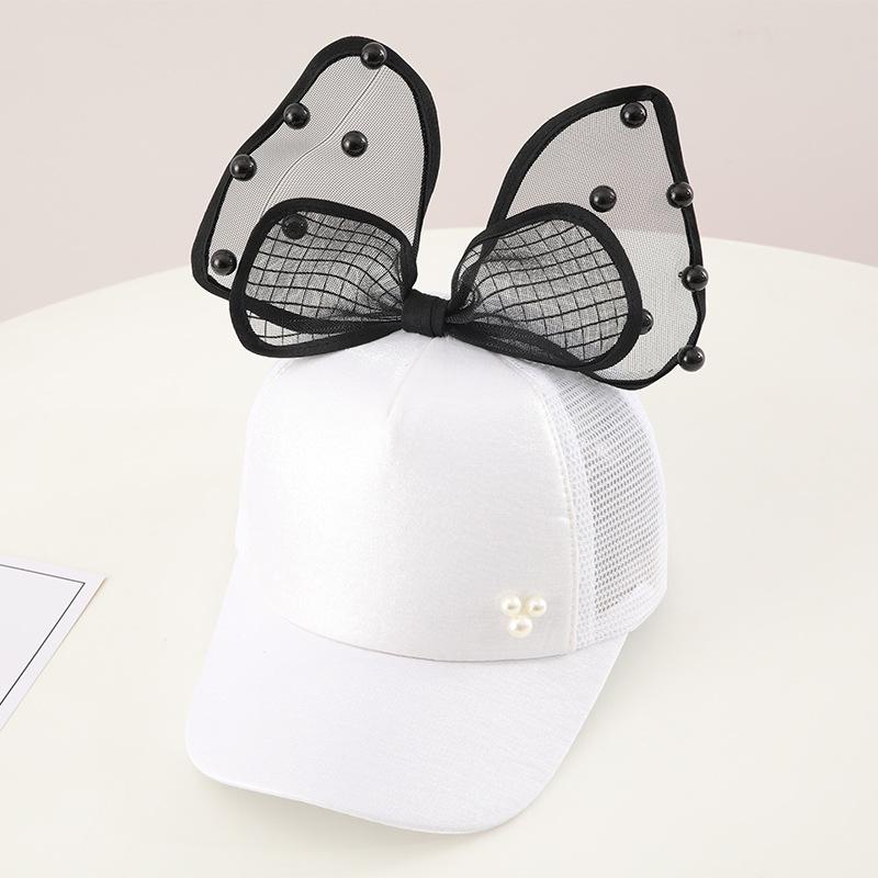Children Big Bow cartoon Baseball Cap Cute Girls Pearl Snapback caps Sun Caps Mesh Rabbit Ear UV Protection Summer Hats boy