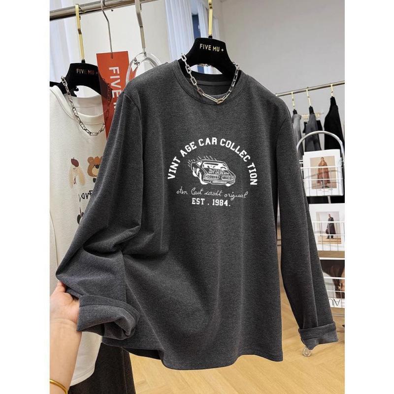 

Women s Plus Size Designer Round Neck Thermal T-Shirt, 2025: Niche Casual Long Sleeve Top with Flesh-Concealing De Rong Fabric M (80-100 lbs)