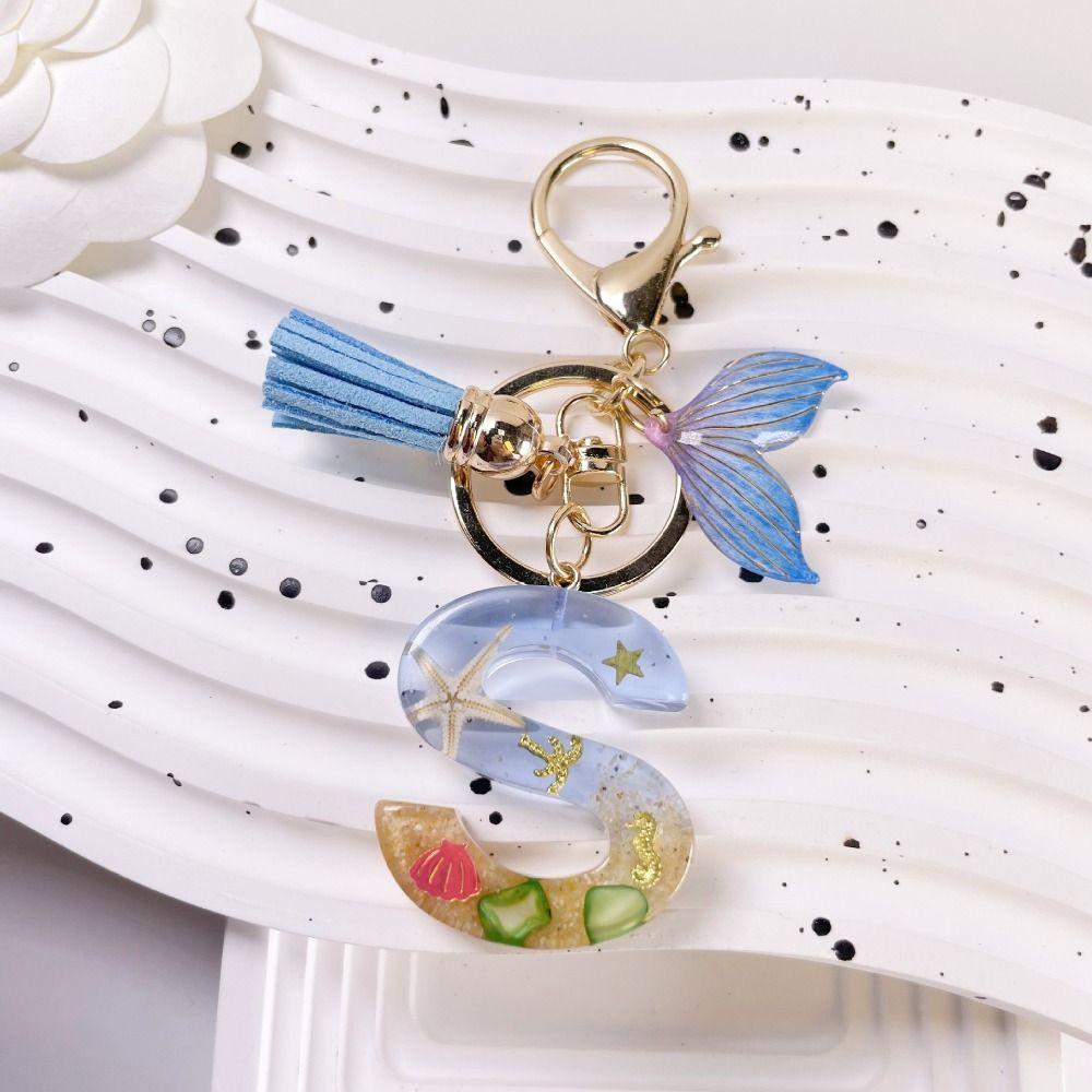 Blue Tassel Blue Ocean Letter Keychain 26 Letters 26 Letter Keychain  Handbag Decor