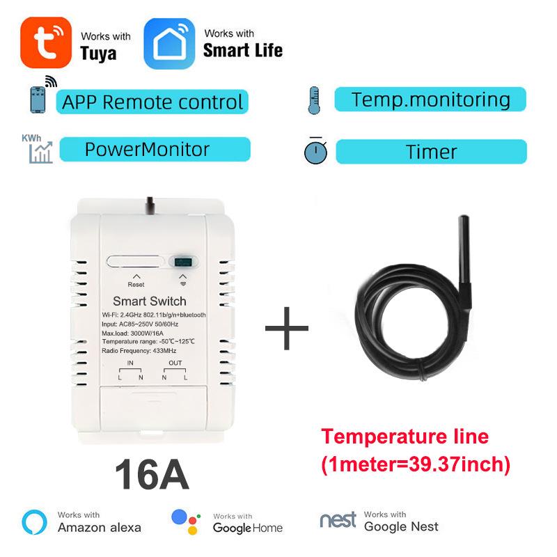 Graffiti WiFi Smart Power Temperature Switch with RF433, Remote Voice Alexa Control.