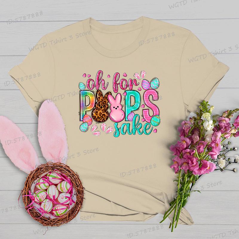 Oh for Peeps Sake Easter Tshirts Cute Bunny Leopard Print Crew Neck Tshirt Cartoon Rabbit Womens Easter Day Classic Tops Tees