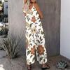Women Plus Size Sleeveless Scoop Neck Gathered Front Floral Printed Wide Leg Jumpsuit With Pockets