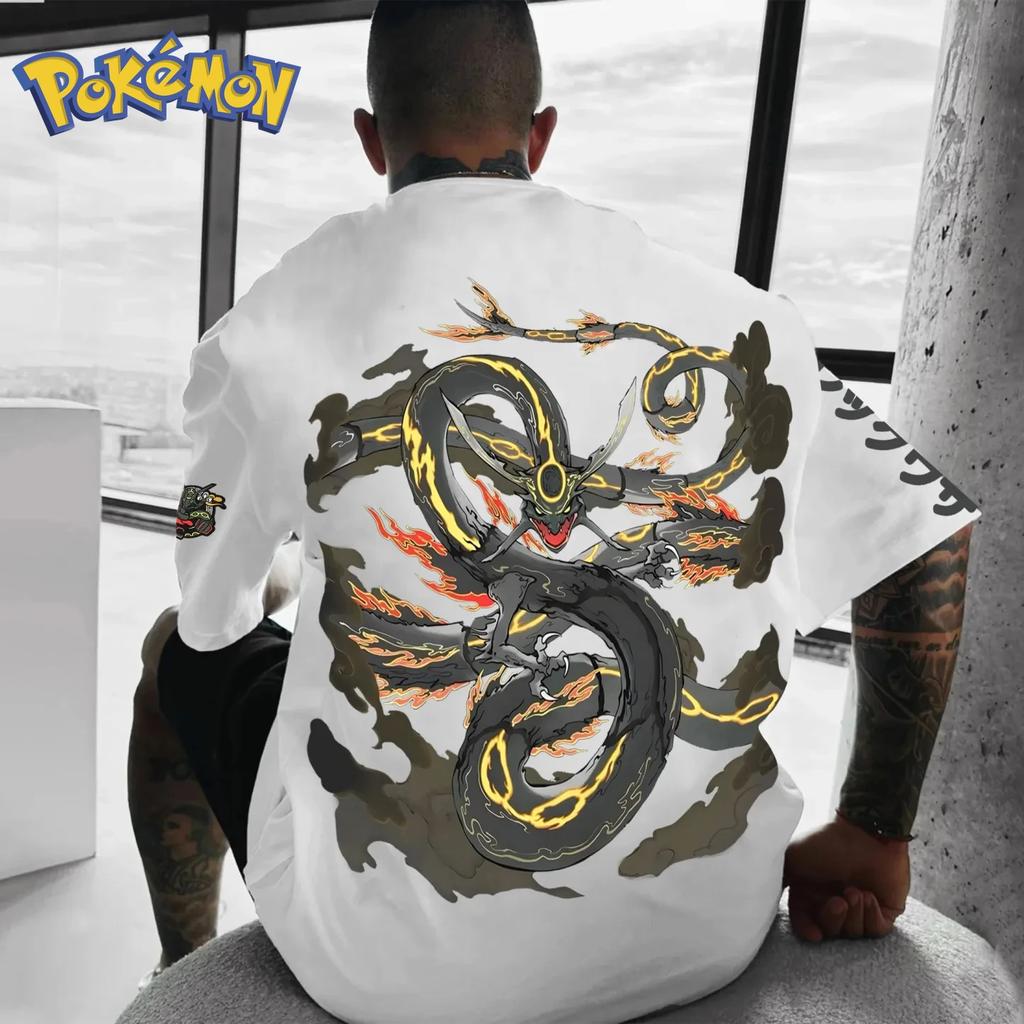 Rayquaza Peripheral Printed T-shirt Short Sleeved Men's and Women's Summer New Item Pure Cotton Loose Casual Top