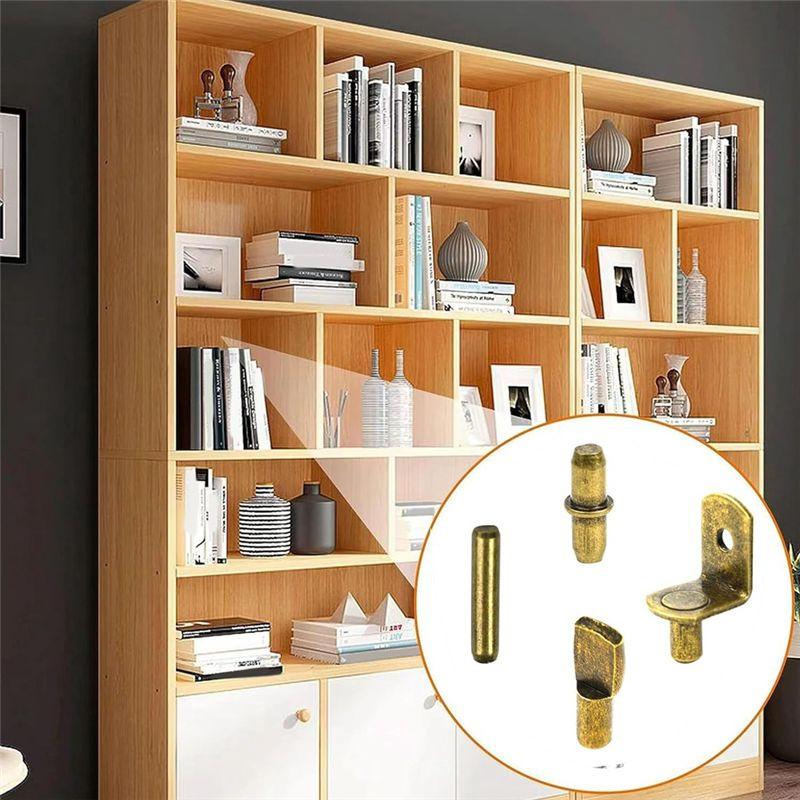 100Pcs Shelf Pegs For Shelves, 4 Styles Shelf Pins Kitchen Cabinet Shelf Pegs,Shelf Holders Pegs, Bookshelf Pegs Durable Bronze-