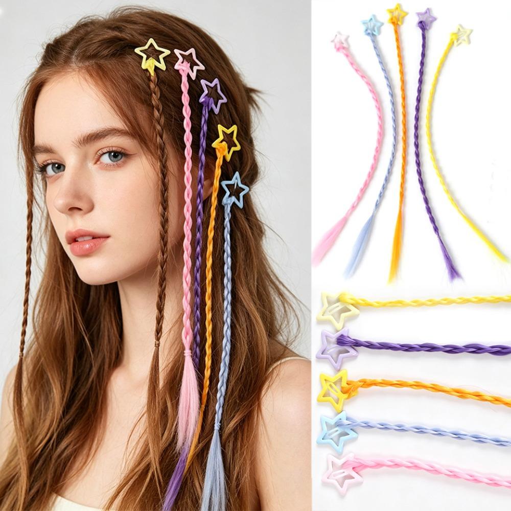 5pcs Cute Y2K Star Hair Clip Sweet Braided Hair Pieces Mini Hair Clip Decorations Music Festival