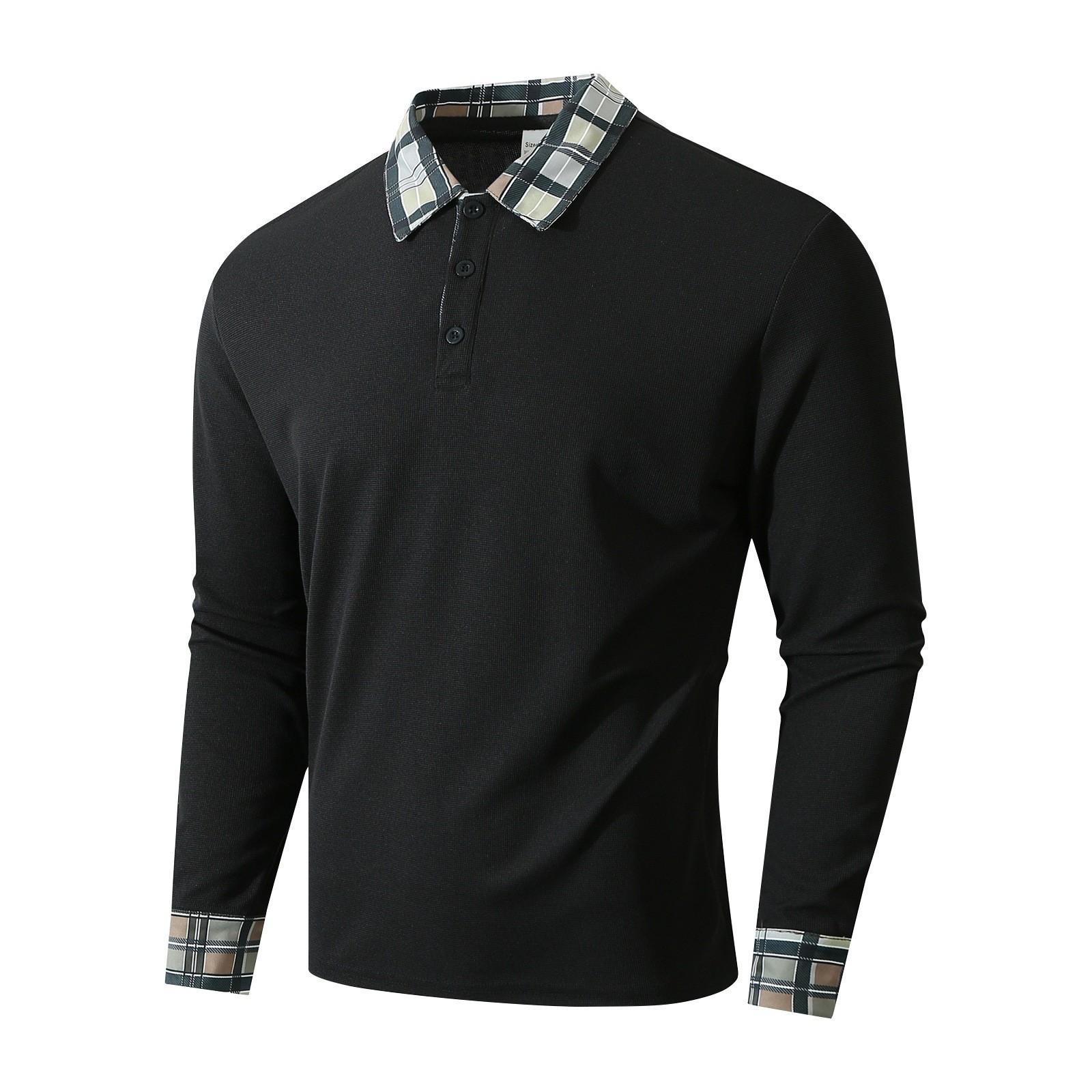 

Мужская весенняя однотонная рубашка с длинным рукавом и лацканами, мужская повседневная модная рубашка L чёрный