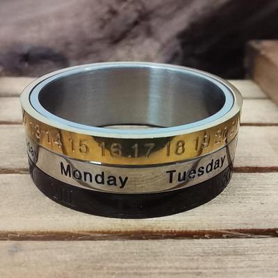 Three-Color Roman Calendar Titanium Steel Ring - Korean Style Men's Accessory