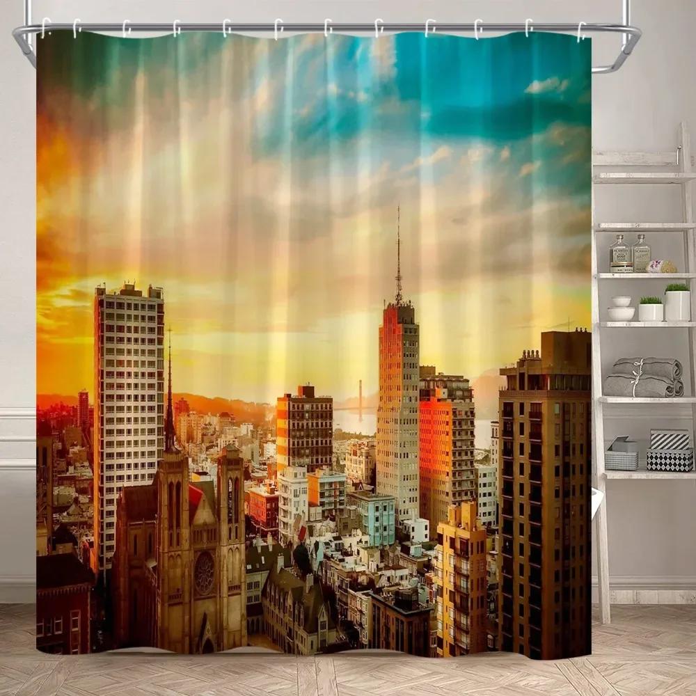 Urban Architecture Shower Curtain New York City Center Architectural Landscape Bathtub Partition Polyester Fabric Bathroom Decor