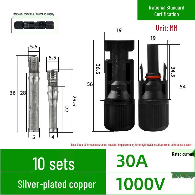 Waterproof MC4 Male & Female Solar Panel Connector, IP67, Purple Copper