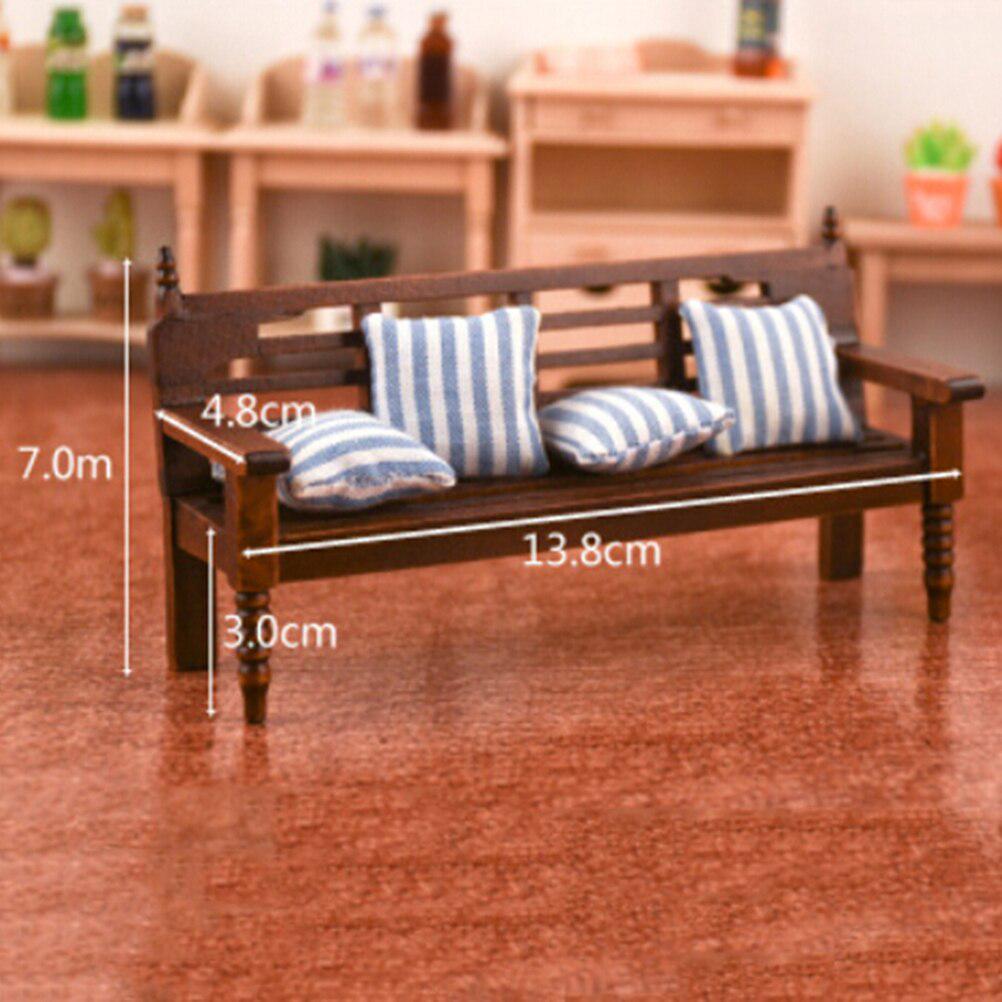1:12 Miniature Furniture Doll House Wooden Sofa with 4 Pillows For Dolls Children Role Play Toy Dollhouse Miniature Furniture