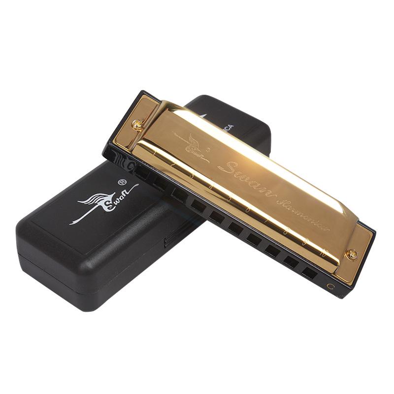 Swan Blues Harmonica, 10-hole, C Key - Perfect for Beginners, Adults & Kids золотой