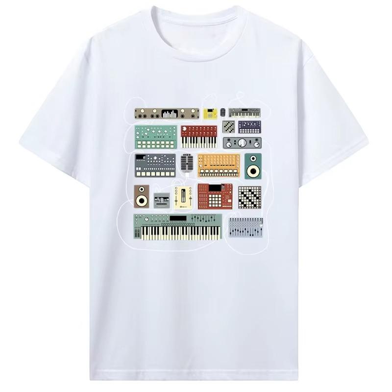 

Electronic InstruUnisext Pattern Printed Cotton Tshirt for Unisex Summer Music Enthusiast Casual Shortsleeved Shirt S