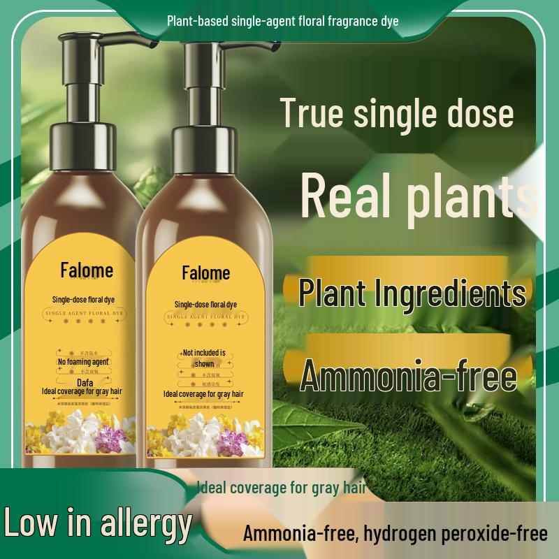 Floral Scented Plant-Based Hair Dye Cream - Gentle on Black Hair, Gray Coverage, Non-Staining, Damage-Free