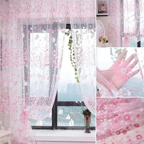 2 Stück/Paar Schickes Zimmer Blumenmuster Voile Fenstervorhang Transparenter Voile Panel Vorhänge Vorhang