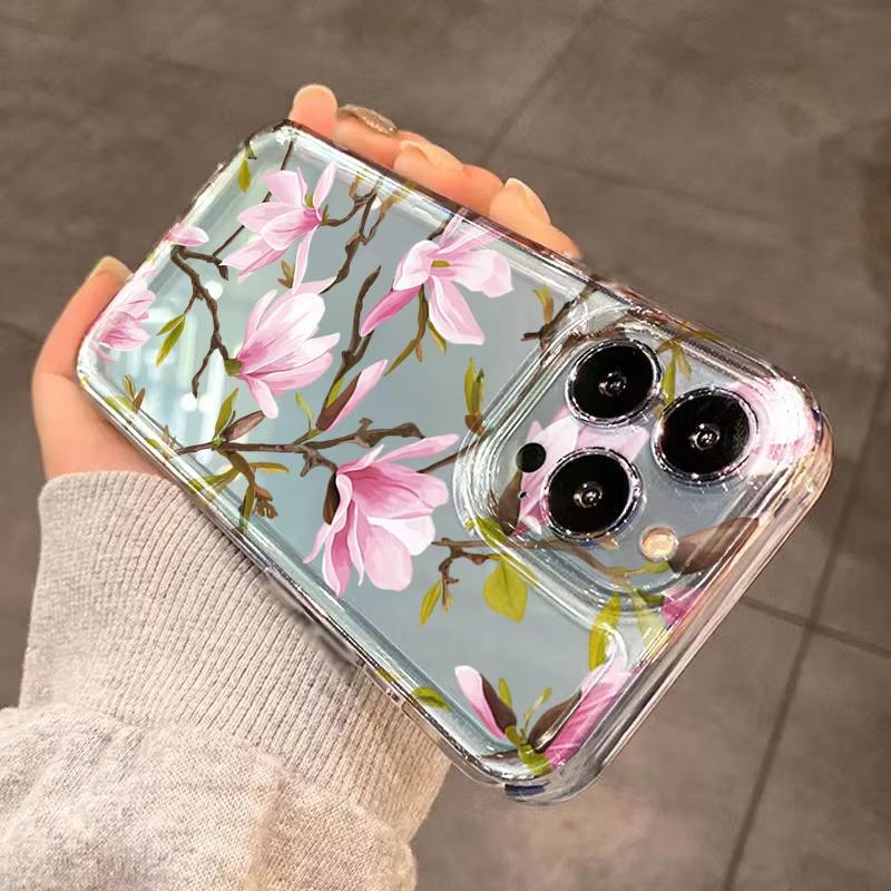 Magnolia Flower Branch Pattern Phone Case For Samsung Galaxy S26 S23 S24 S25 Ultra S22 S21 S20 Plus FE A50 5G Transparent Cover