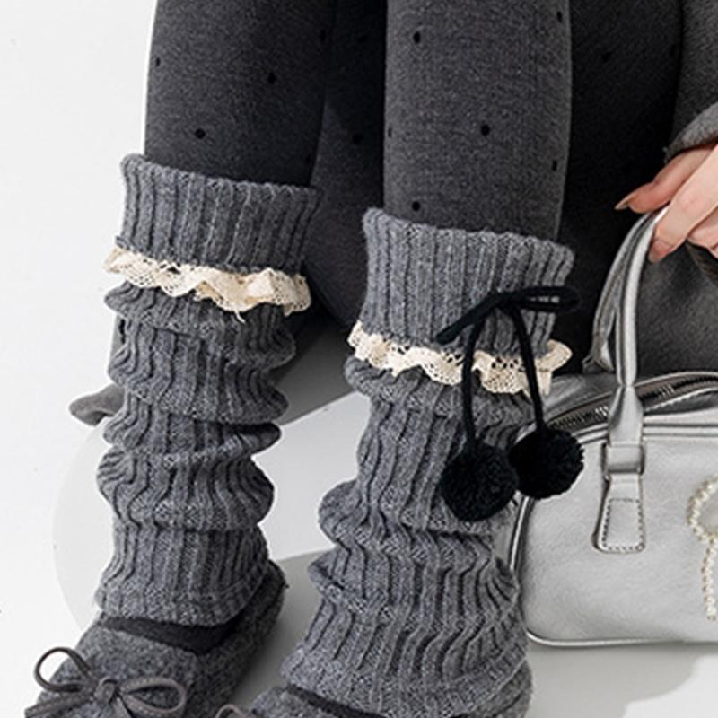 Lolitas Beinstulpen Gestrickte Beinstulpe Süße Weite Bündchen Knöchel Haufen Socken Schülerinnen Fußbedeckung Spitze Rüschen Beinsocken
