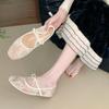 Fashion Mesh Lace Breathable Ballet Flats Women Sweet Bow Embroidered Mary Jane Shoes Summer Fashion Comfort Designer Brand Beach Sandal