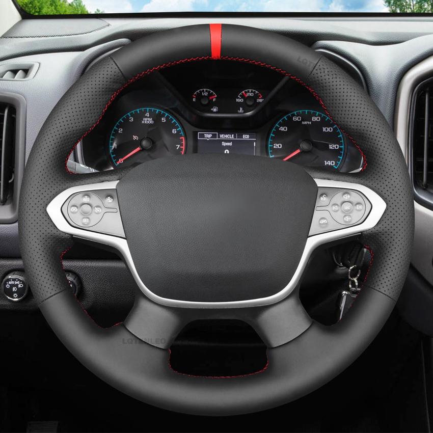 Black Faux Leather Hand-stitched Soft Car Steering Wheel Cover Braid for Chevrolet (Chevy) Colorado 2015-2024 Traverse 2018-2024