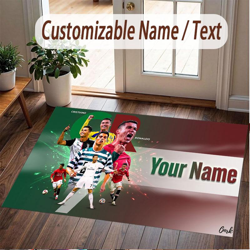 Benutzerdefinierter Teppich Cristiano Ronaldo Muster Druck Name Text Weicher Rutschfester Boden Teppich für Zuhause Innen Dekoration
