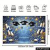 2D flat banner, 1 piece A 2D flat banner featuring a graduation celebration theme, with a blue starry sky background.