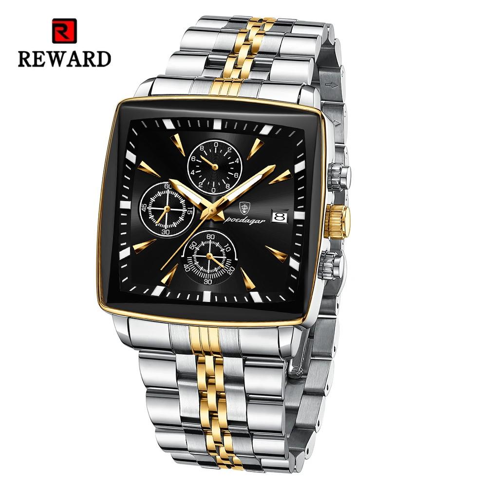 Business Quartz Watch Men Gold White Chronograph Dress Wristwatch with Stainless Steel Band Auto Date Luminous Hands 24-hour