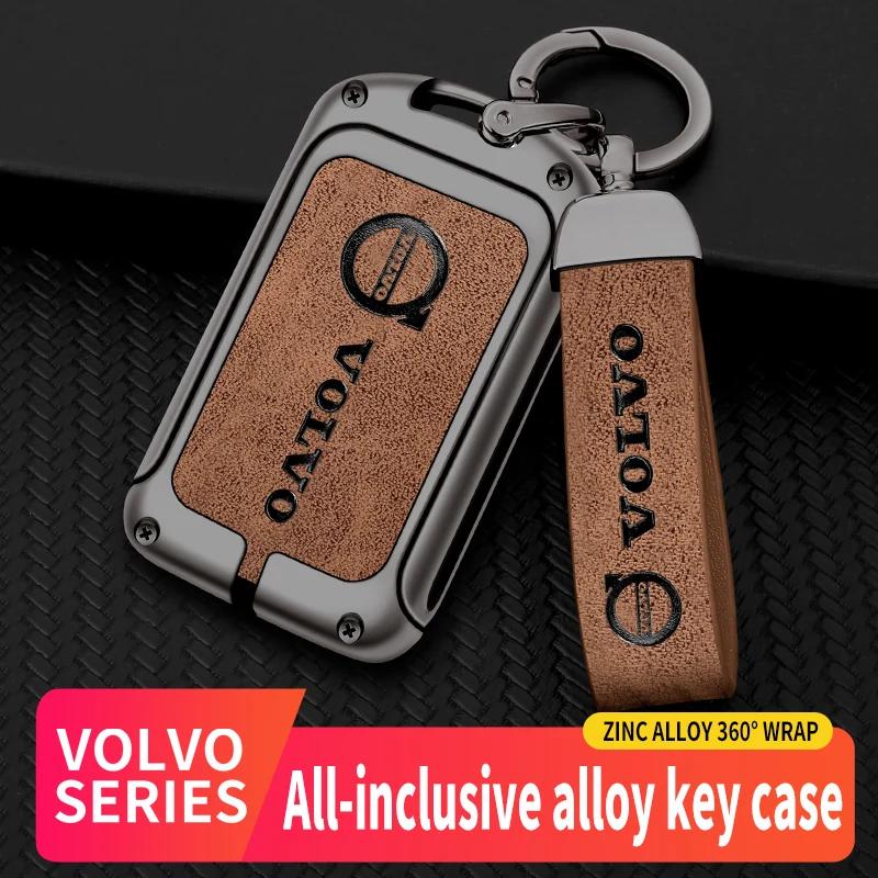 rlcr3 Zinc Alloy Leather Car Remote Key Case Cover Shell for Volvo S60 S90 XC40 XC60 XC90 V60 V90 C40 2017 2018 T5 T6 T8 Polestar 1 2