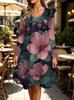 Spring Autumn Women Dress Casual Long Sleeve O-neck 3D Print Loose A-Line Dress Oversized Home Wear Robe