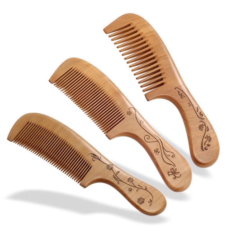 Camphor Wood Large Comb - Scalp Massaging, Carved Handle, Fine Tooth Hairdressing Tool