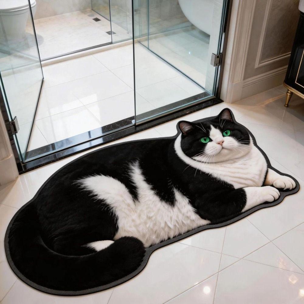 Super Absorbent Cute Cat Diatom Floor Mat Bedroom Door Small Rug  Living Room Tea Table Bedside