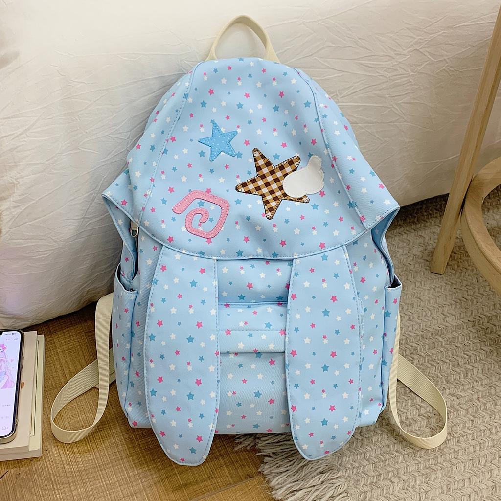 Schoolbag High-value student backpack Polka dot rabbit ears schoolbag female star chasing large-capacity going out cute backpack female bag