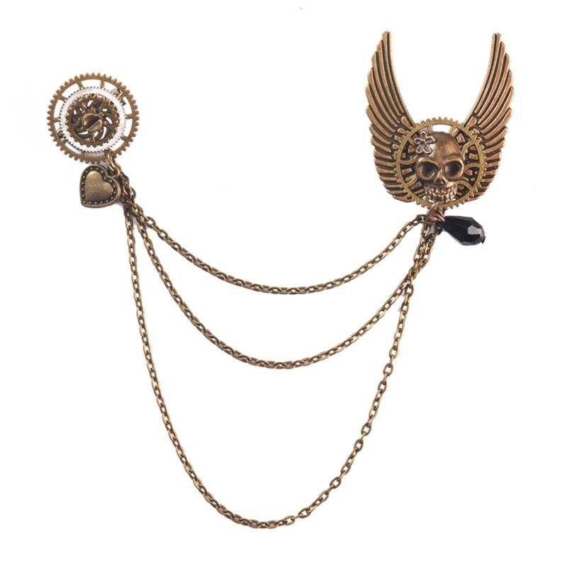 Retro Steampunk Brooch Ins Gears Chain Skull Wings Badge Pin for Halloween Decor 1