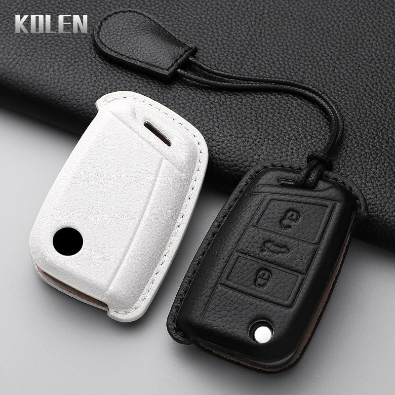 Leather Car Key Case Cover Shell For Vw Volkswagen Golf 7 Mk7 Tiguan Mk2 For Seat Ateca Leon Fr 2 Ibiza For Skoda Octavia Fob