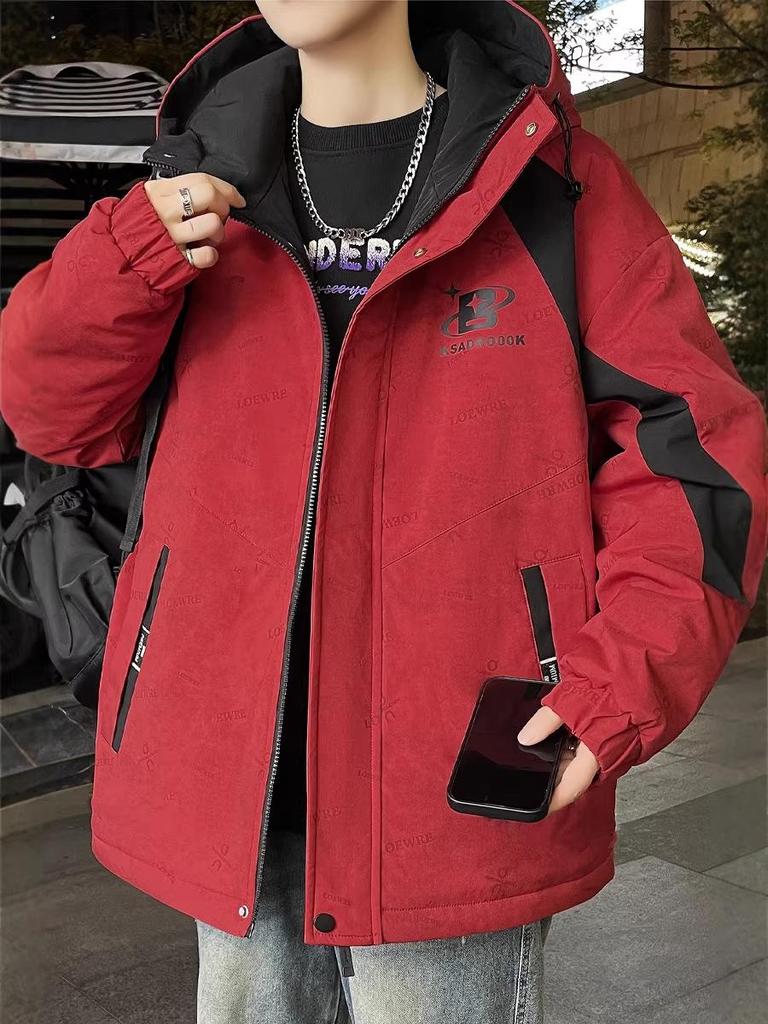 Men's Autumn/Winter Hooded Parka - Thick Velvet, Warm, and Loose-Fit for Teens Outdoor Cold Protection