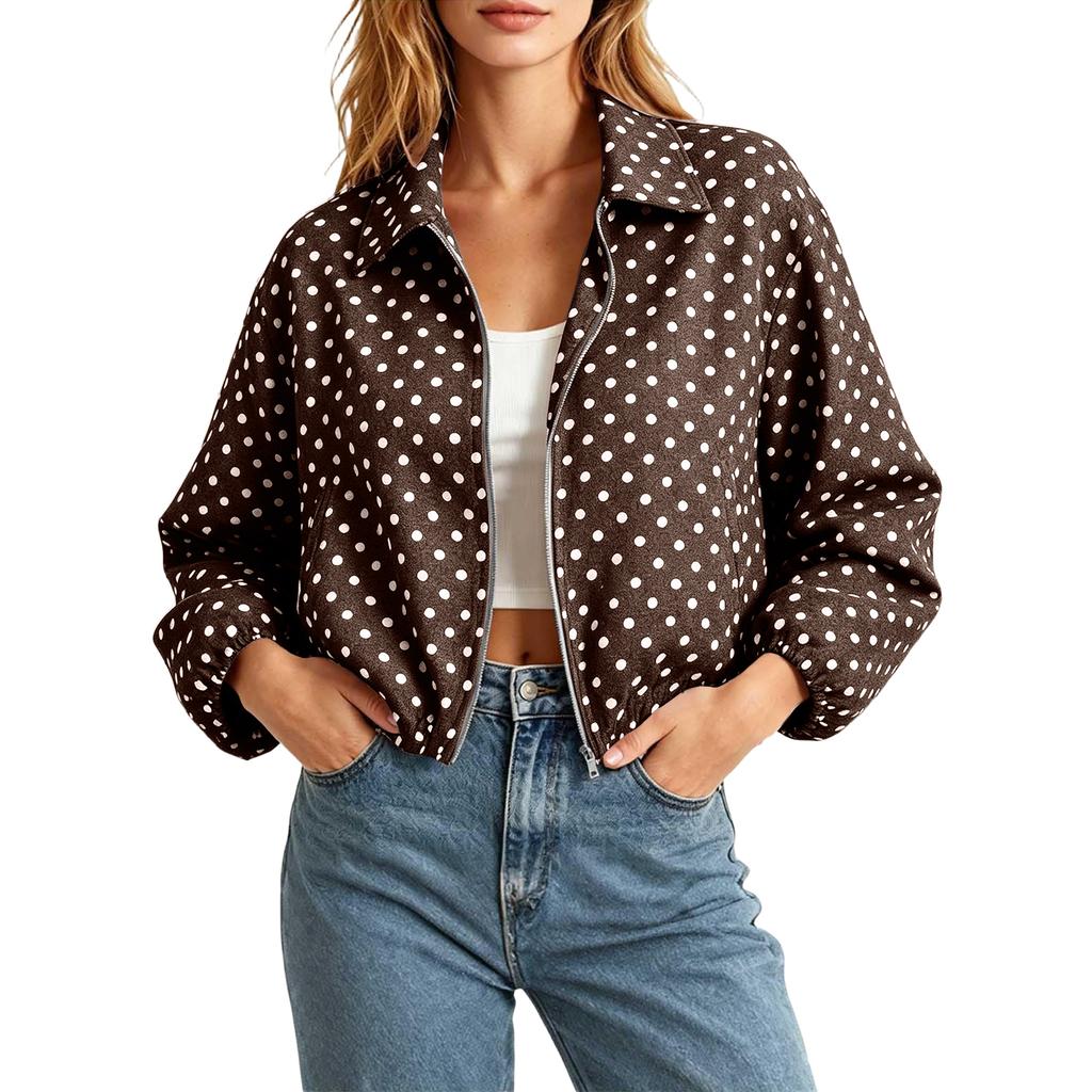 Women's Fashionable Short Loose Fit Puff Jacket with Zipper and Long Sleeves for Everyday Wear