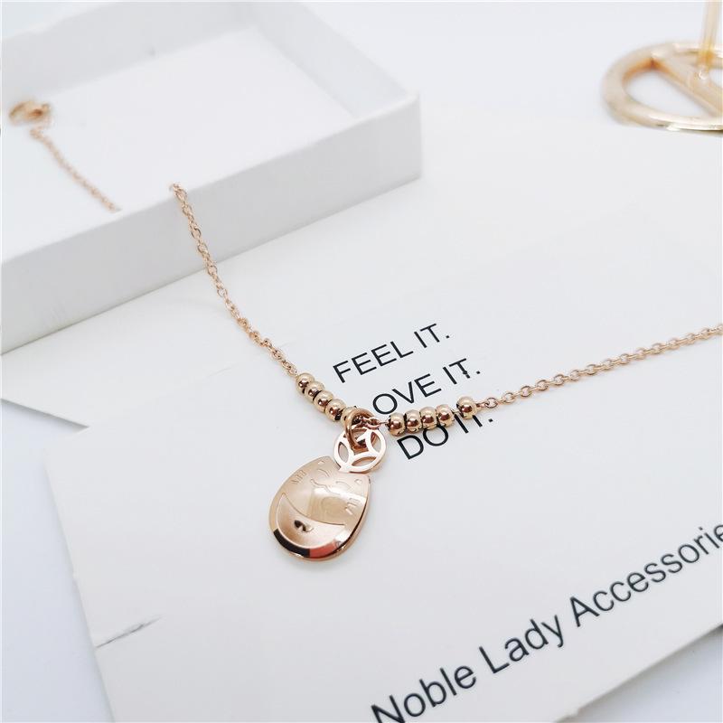 Rose Gold Titanium Cat Anklet - Korean Style Simple Fashion