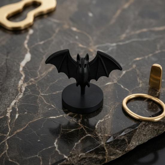 Huaqianguhh 3D Printed Gothic Black Bat Statue, Figurine with Stable Round Base, Halloween Tabletop Decor for Home, Dining Table & Party, Witchy Gift