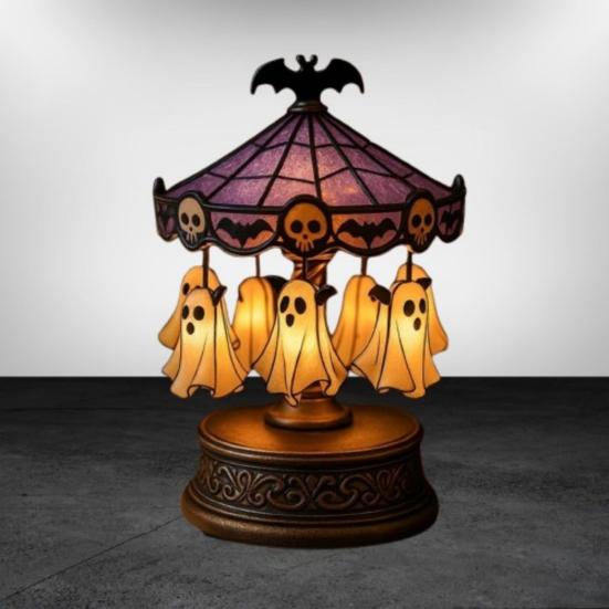 Duchový kolotočové světlo Vitrážový kolotoč Noční světlo s plovoucím duchem Halloweenská stolní lampa na čtení do ložnice krbová římsa stolní dekorace