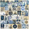 50 Pieces of Gold-stamped Handbill Stickers and Blue Vintage Nautical Postage Stamp Stickers