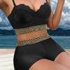 Trendy Halterneck Swimsuit with High-Waisted Flat-Leg Pants and Color Splicing