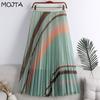 MOJTA Jupe mi-longue printemps été femme élastique taille haute jupe a-ligne plissée maille contraste rayures jupe