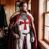 Medieval Knight Armor Templar Red Cross Costume  Chainmail Dress Helmet Historical Gear With Armor Cape