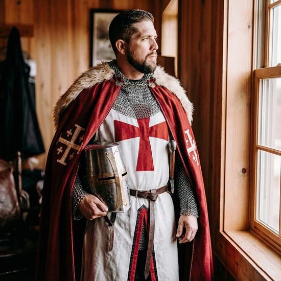 Medieval Knight Armor Templar Red Cross Costume  Chainmail Dress Helmet Historical Gear With Armor Cape