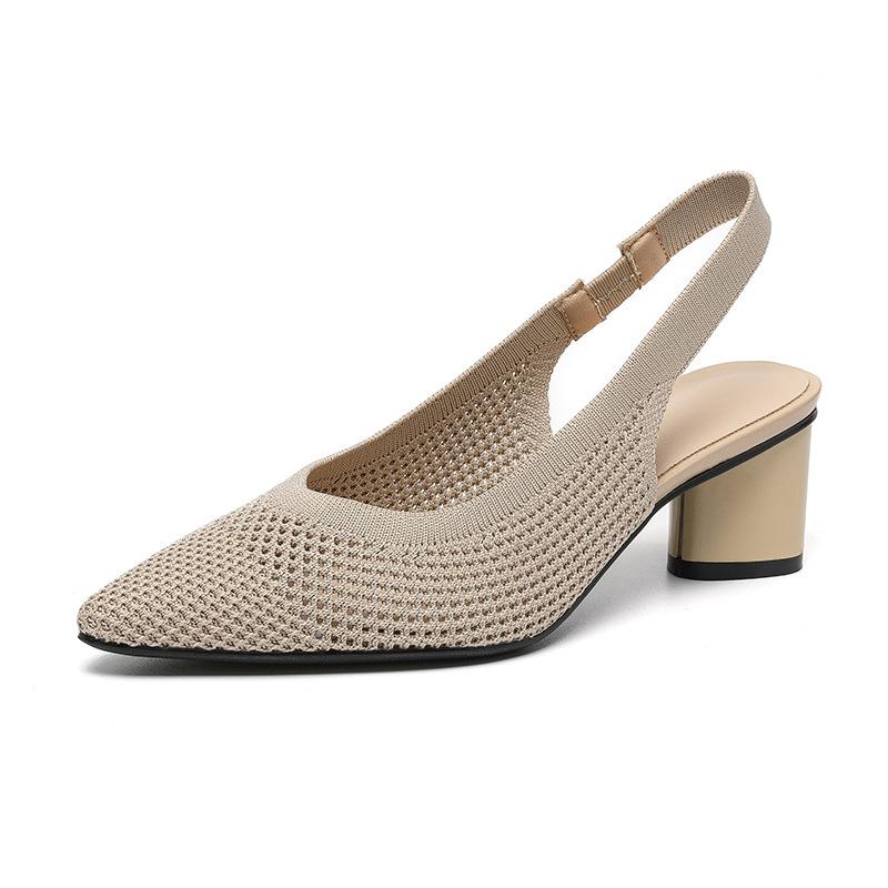 Bestseller Nieuwe Zomer Puntige Hoge Hakken Dames Sandalen 2026 Mode Gebreide Ademende Antislip Rubberen Zool Slingback Pumps