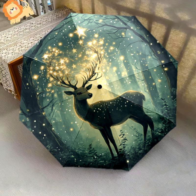 1 PC Automatic Folding Umbrella - Forest Deer Pattern, Portable & Foldable Design with 8 Ribs, Christmas Birthday Gifts