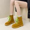 Retro contrasting color platform versatile strap-up square heel short boots autumn and winter fashion suede strap women's shoes thick heel Martin