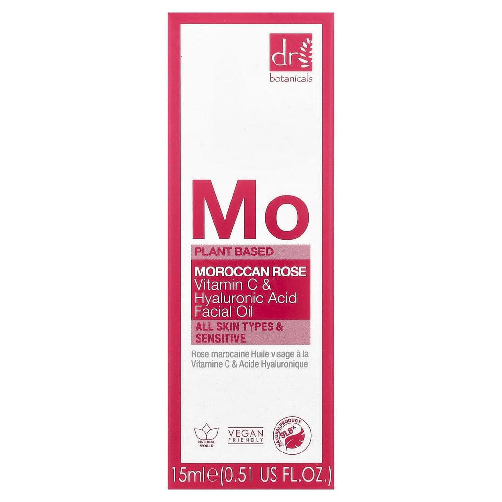 DR. BOTANICALS Moroccan Rose Vitamin C & Hyaluronic Acid Facial Oil, Suitable for All Skin Types, Sensitive Skin, 15 Ml (0.51 Fl Oz)